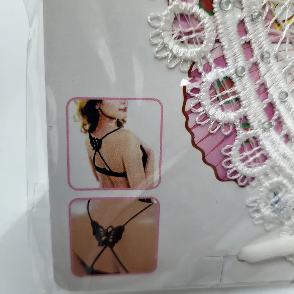 Fashion Bra Strap Replacement White Heart Lace Rhinestone Applique Embellishment